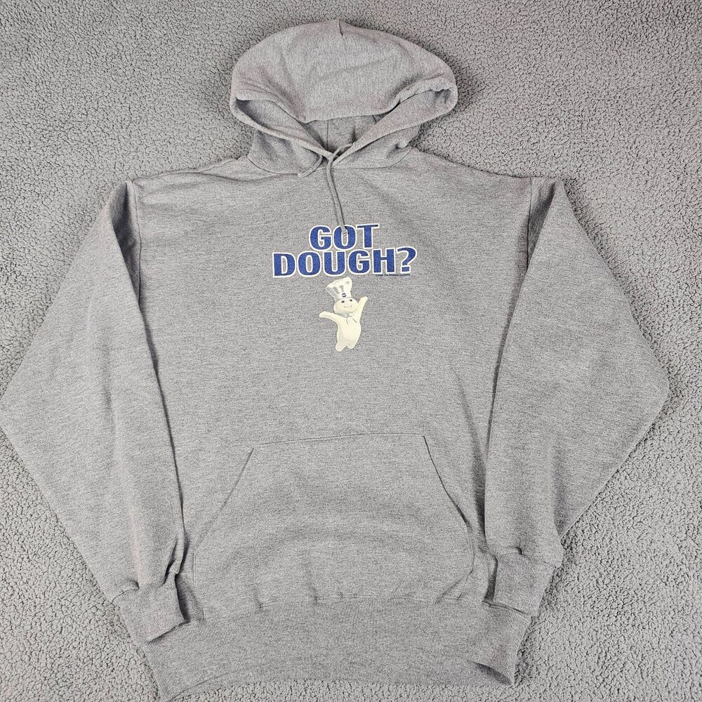 Vintage Pillsbury Dough Boy Hoodie Mens Large Gray Y2K Vintage Pullover Mascot